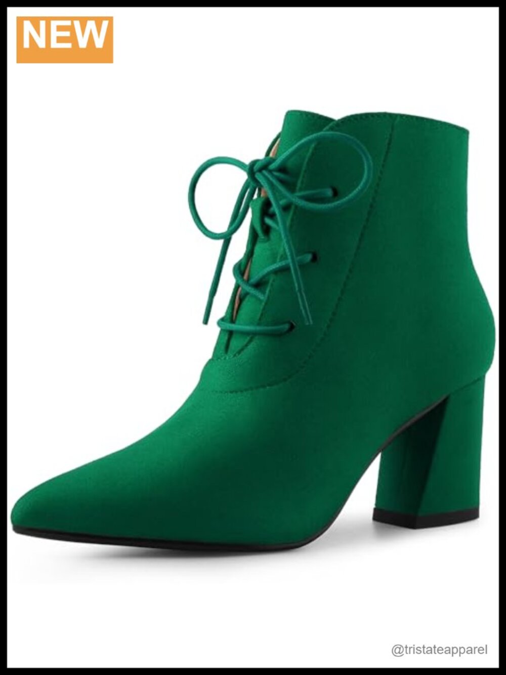 Pointed Toe Lace Up Block Heel Ankle Boots Women Faux Suede Chunky Heel